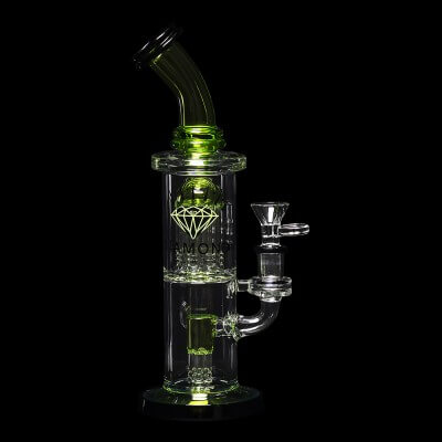 Diamond Glass Diow Duex Water Pipe - Black/Bright Green - 01