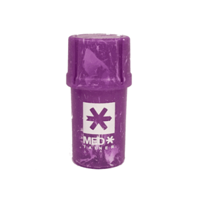 Medtainer | Storage w/ Grinder Purple Marble Swirl w/ White Medtainer | Logo - 20 Dram | Your Ultimate Grind and Store Companion