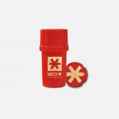 Medtainer | Storage w/ Grinder Red w/ Oak Wood Medtainer | Logo, 20 Dram