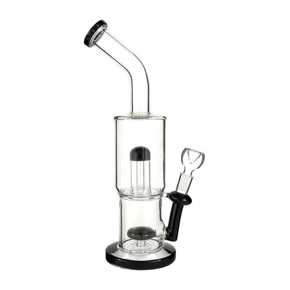 4:20 Generic Label 12" Black Double Showerhead Water Pipe - 14mm / 3