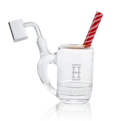 Hemper | Coco Mug Bong | Cozy Up Your Sessions! Enjoy winter vibes with this mug-style glass bong featuring a candy cane stRAW | and honeycomb perc for flavorful hits.