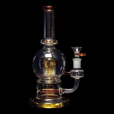 Diamond Glass Flask Inline Water Pipe - Gold - 01