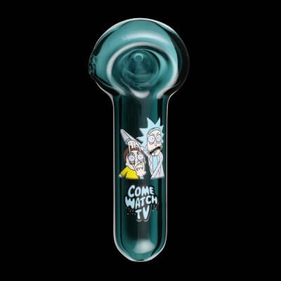 Chameleon Glass “Come Watch TV” Glass Pipe – Rick and Morty - Green
