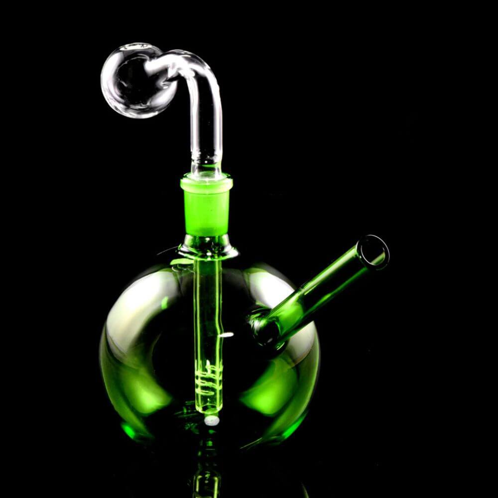 Colored Glass Round Oil Burner Rig - Green