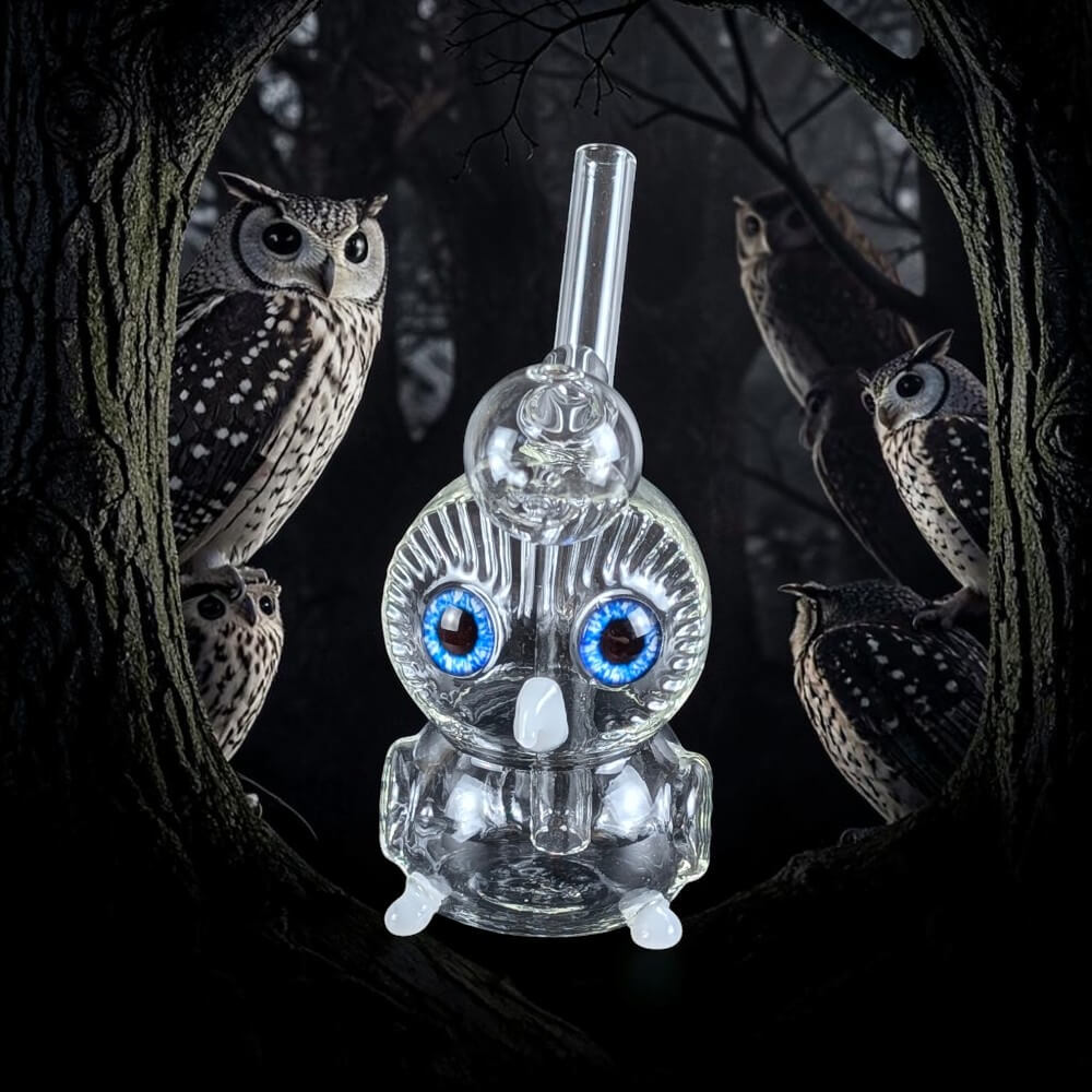 Thick Clear Glass Owl Oil Burner Rig - 01