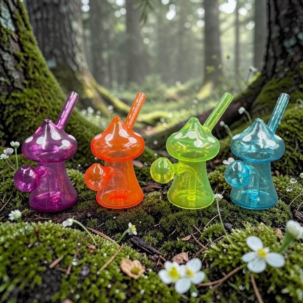 Vibrant Glass Mushroom Oil Burner Bubbler - 01