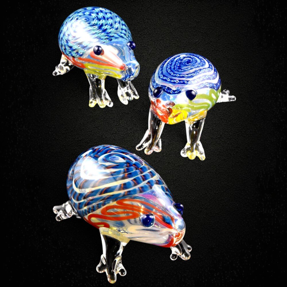 Color Changing Multicolor Striped Fumed Glass Frog Pipe - 01