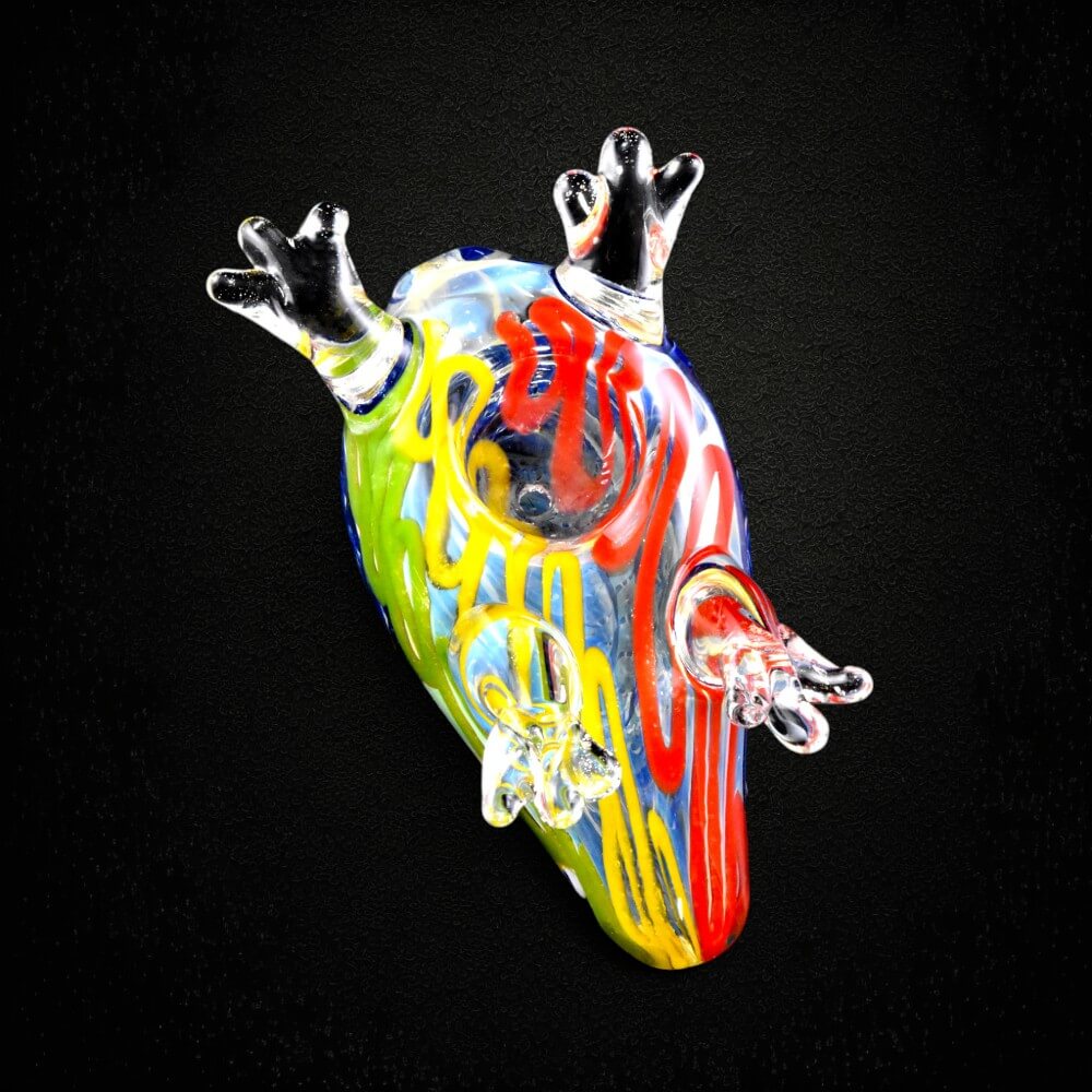 Color Changing Multicolor Striped Fumed Glass Frog Pipe - 02