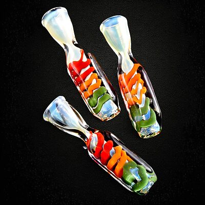 Color Changing Rasta Swirl Striped Fumed Glass Chillum - 01